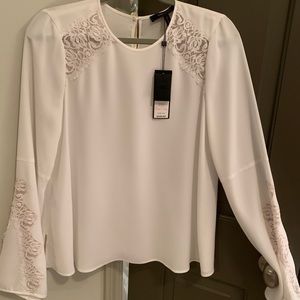 BCBG White Lace Long-sleeve Dress Top